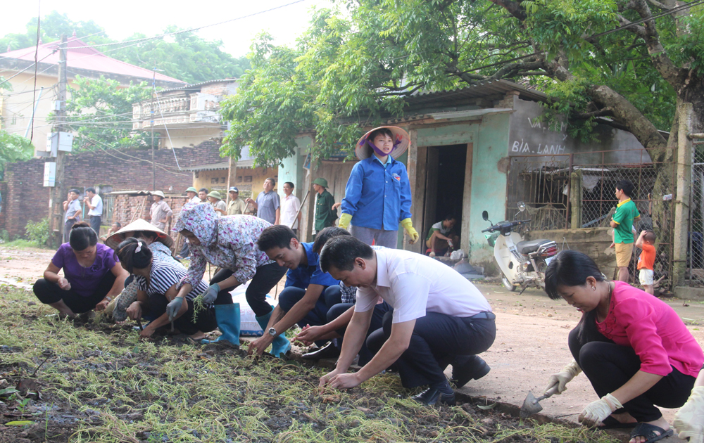 Hiệp Hòa ra quân trồng hoa trên những tuyến đường