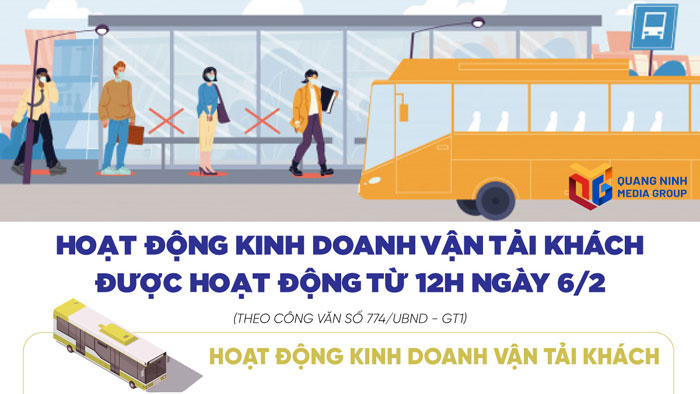 Quảng Ninh cho phép dịch vụ vận tải hành khách hoạt động trở lại từ 12 giờ ngày 6/2