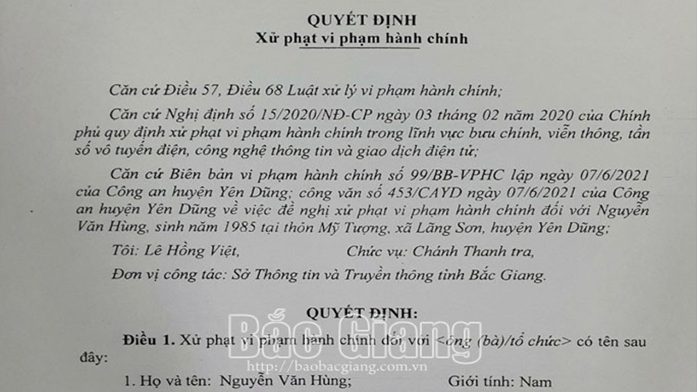 Phạt một cá nhân bình luận, thông tin không đúng sự thật trên mạng xã hội