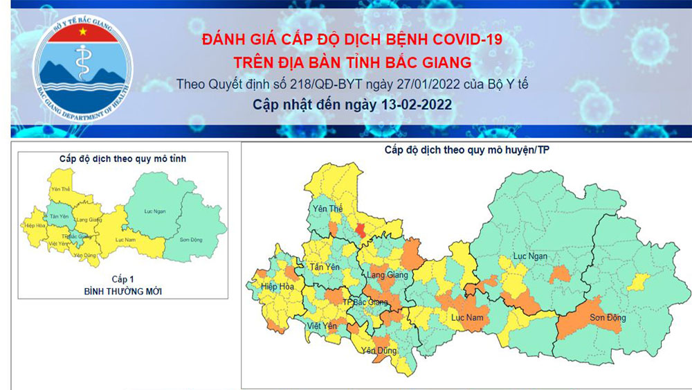 Cấp độ dịch Covid -19 trên địa bàn tỉnh Bắc Giang ngày 13/2/2022