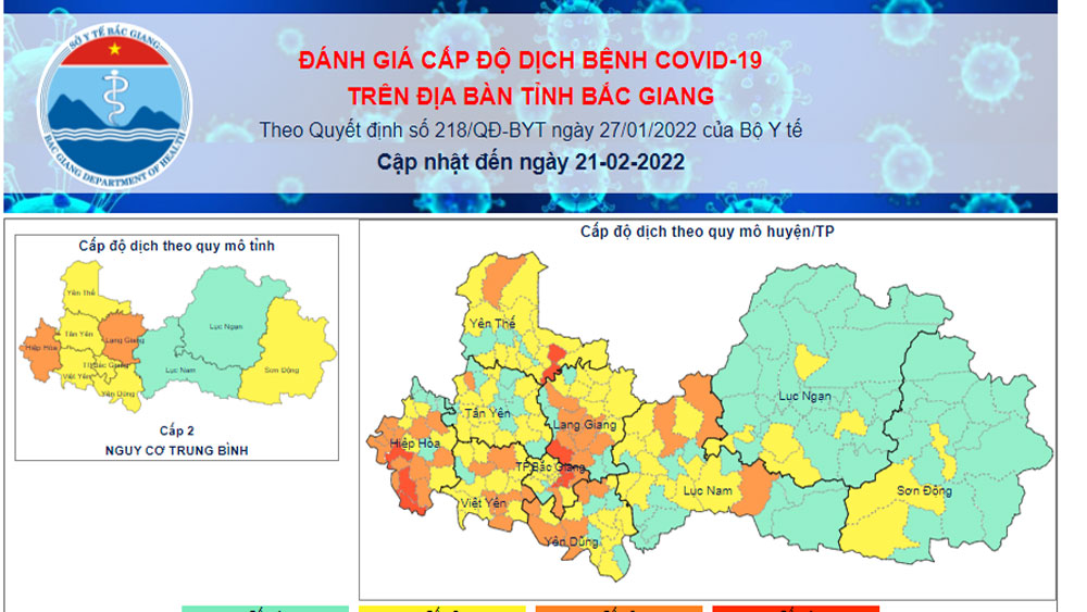 Cấp độ dịch Covid-19 trên địa bàn tỉnh Bắc Giang ngày 21/2/2022