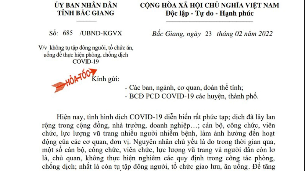 Không tụ tập đông người, tổ chức ăn, uống để phòng, chống dịch Covid-19