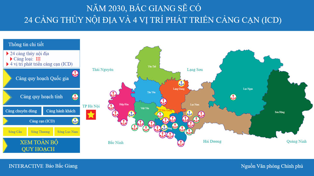 Năm 2030, Bắc Giang có 24 cảng thủy nội địa và 4 vị trí phát triển cảng cạn (ICD)