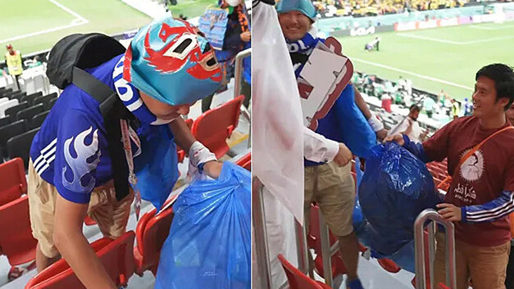 Cổ động viên Nhật Bản dọn rác sau trận ở World Cup