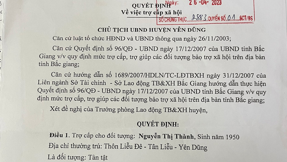 Bắc Giang: Cơ quan chức năng đã giải quyết đúng chế độ bảo trợ xã hội cho mẹ bà Nguyễn Thị Thúy