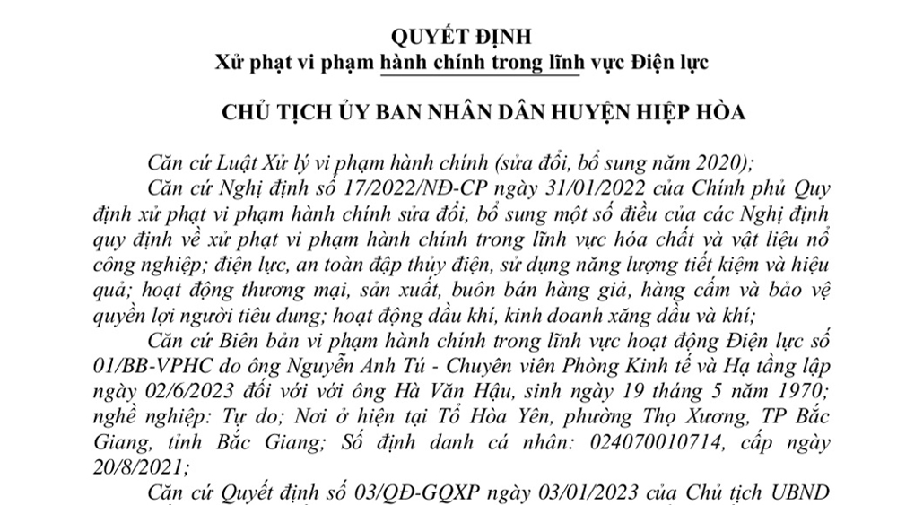 Một cá nhân bị xử phạt 30 triệu đồng do xâm phạm cáp ngầm điện lực