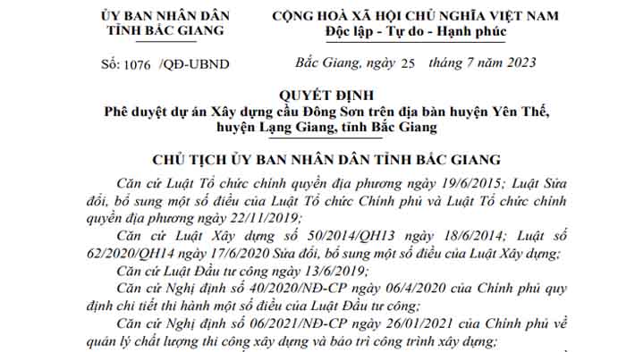 Bắc Giang: Phê duyệt dự án xây dựng cầu Đông Sơn