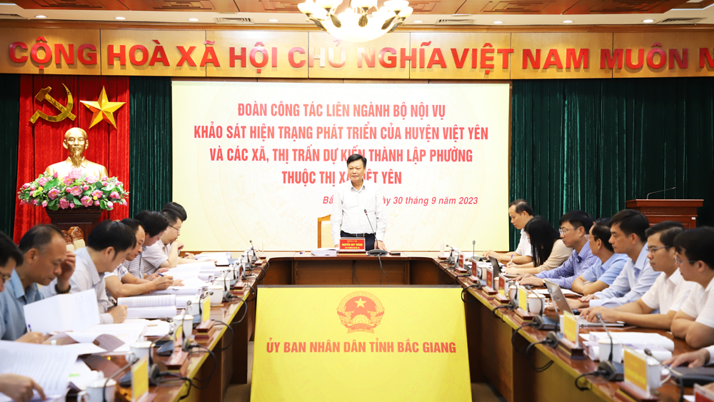 Đoàn công tác liên ngành của T.Ư cho ý kiến vào Đề án thành lập thị xã Việt Yên
