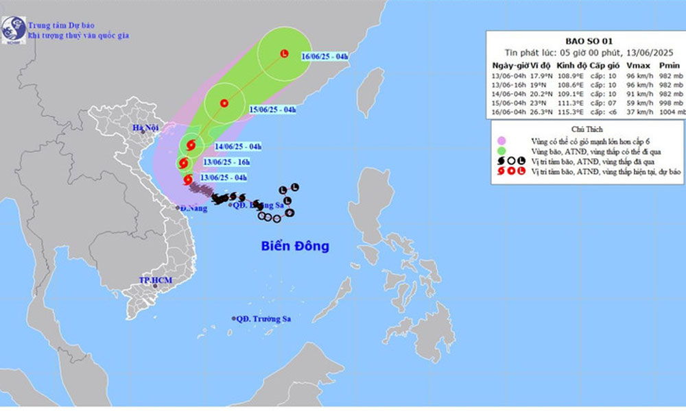  Bão số 1 mạnh lên cấp 10, giật cấp 13, gây mưa to tại miền trung