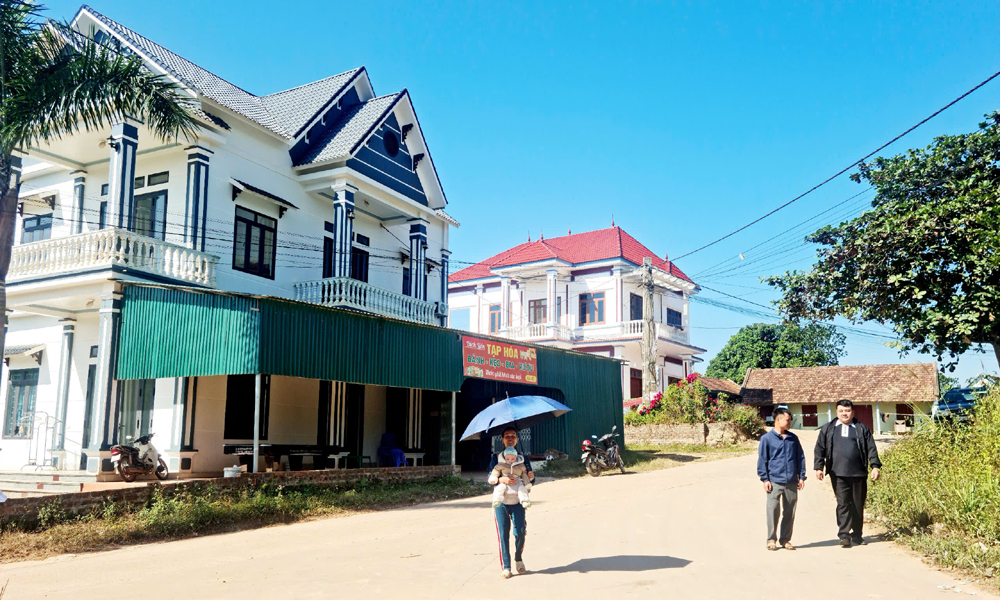 A villa village amidst green hills