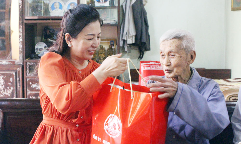 Bac Giang provincial leaders visit and present gifts to national contributors serving Dien Bien Phu Campaign