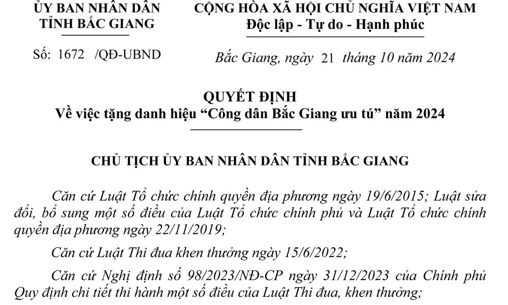 9 cá nhân được tặng danh hiệu “Công dân Bắc Giang ưu tú” năm 2024