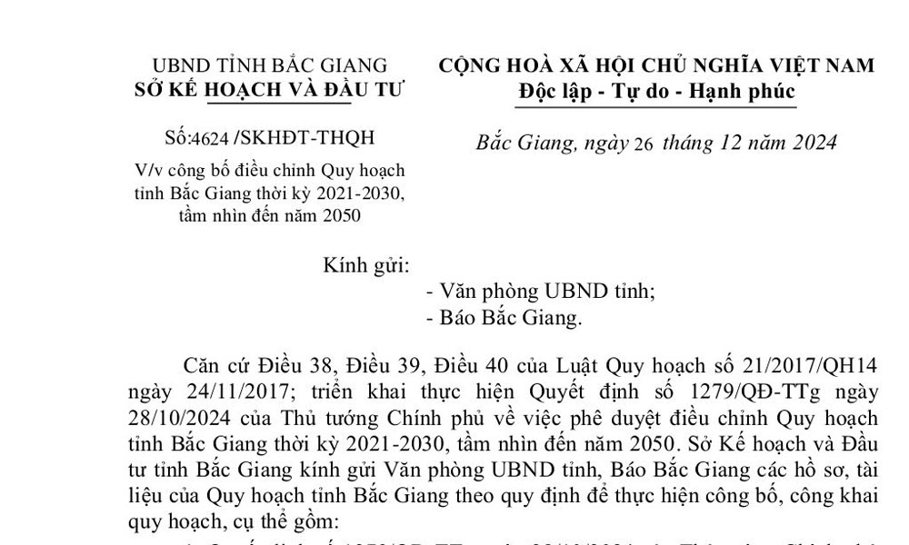  Công bố điều chỉnh Quy hoạch tỉnh Bắc Giang thời kỳ 2021-2030, tầm nhìn đến năm 2050