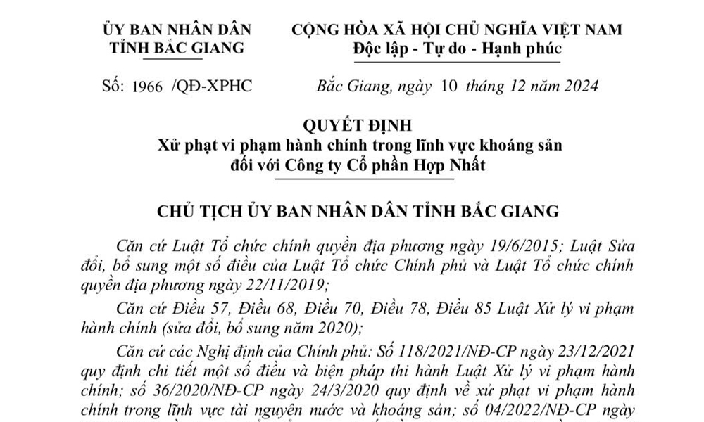  Công ty cổ phần Hợp Nhất bị xử phạt 540 triệu đồng