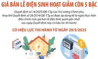 Giá bán lẻ điện sinh hoạt giảm còn 5 bậc