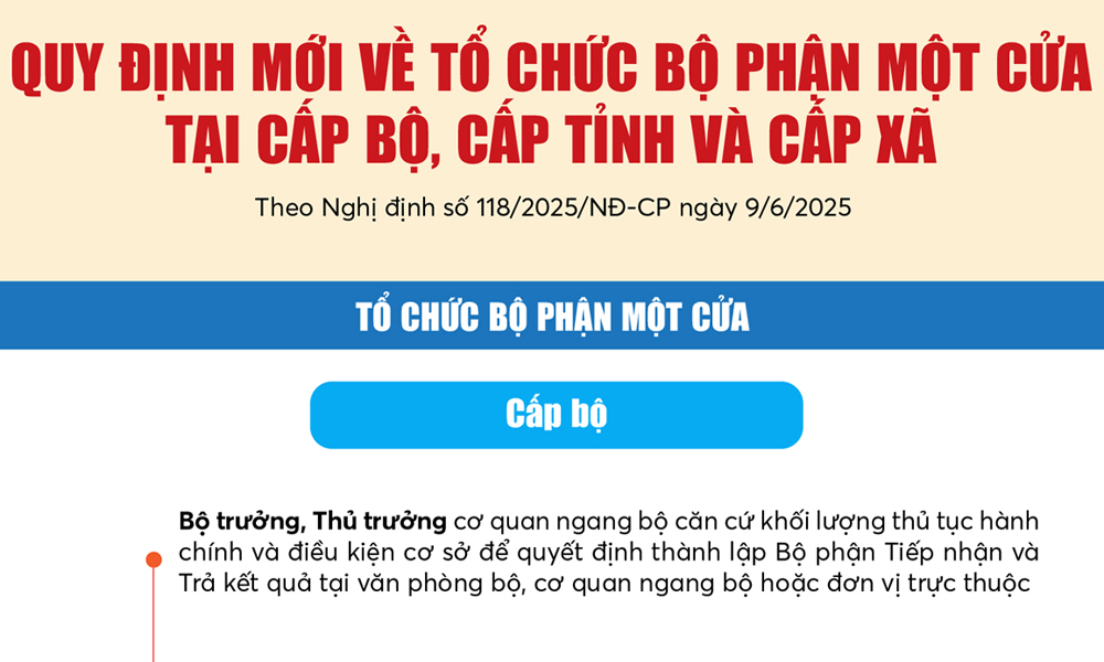  Quy định mới về tổ chức Bộ phận Một cửa tại cấp bộ, cấp tỉnh và cấp xã